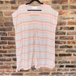 Love Sam Coral Blue Striped Tassel Tie Cover Up Dress Women's One Size